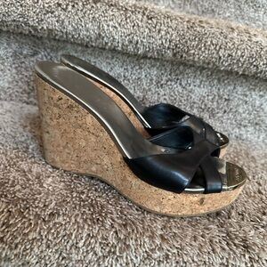 Jimmy Choo Black Patent Leather and Wedge Sandals